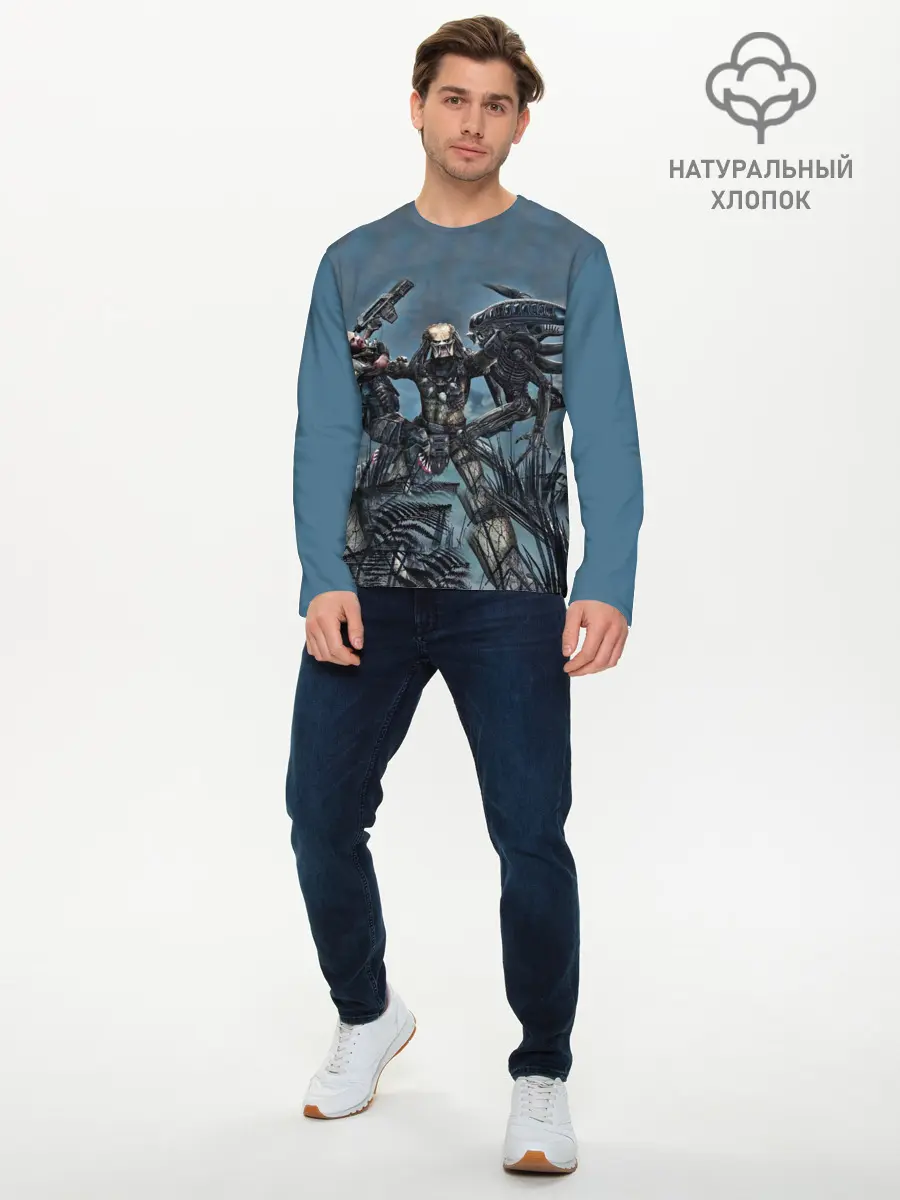 Мужской лонгслив базовый / Фильм Хищник (P007_P004ooo1607215, P004ooo1607215)
