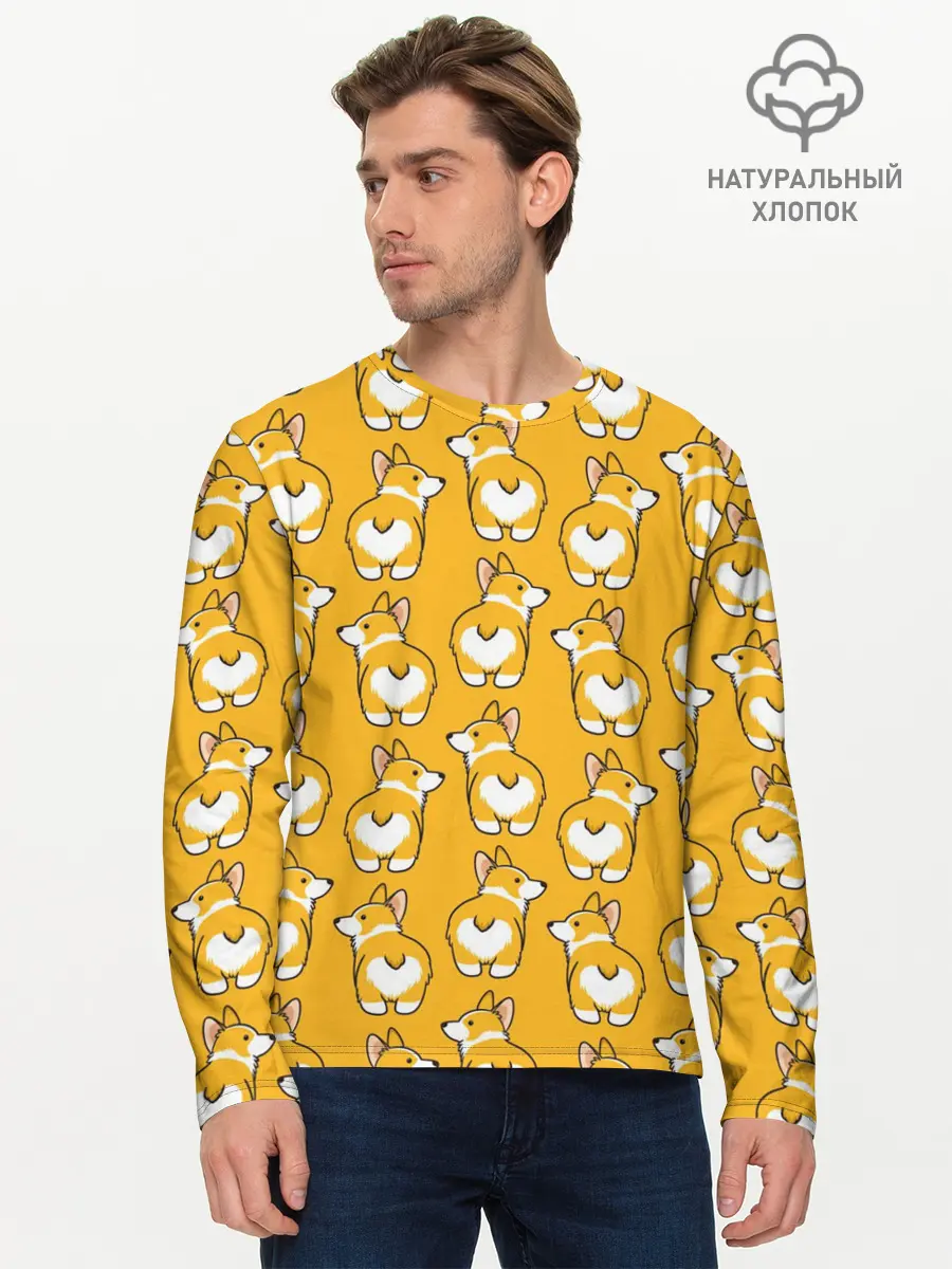 Мужской лонгслив базовый / Корги Паттерн (P007_P004ooo1609593, P004ooo1609593)