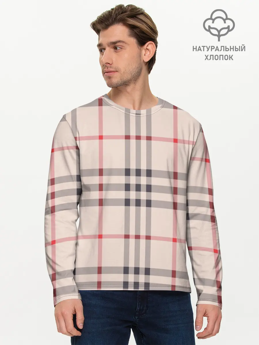 Мужской лонгслив базовый / Светлая клетка (P007_P004ooo1621961, P004ooo1621961)