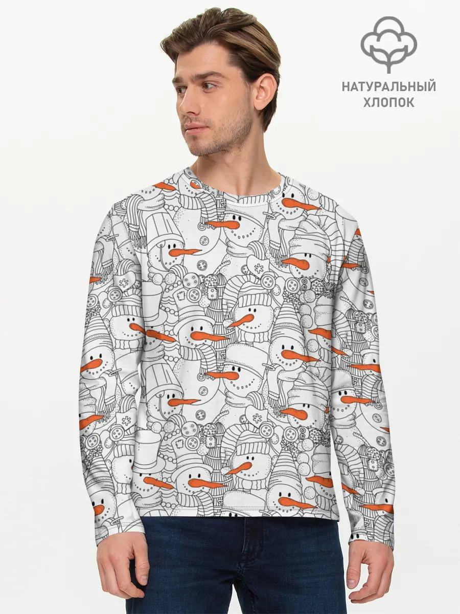 Мужской лонгслив базовый / Снеговики (P007_P004ooo1626621, P004ooo1626621)