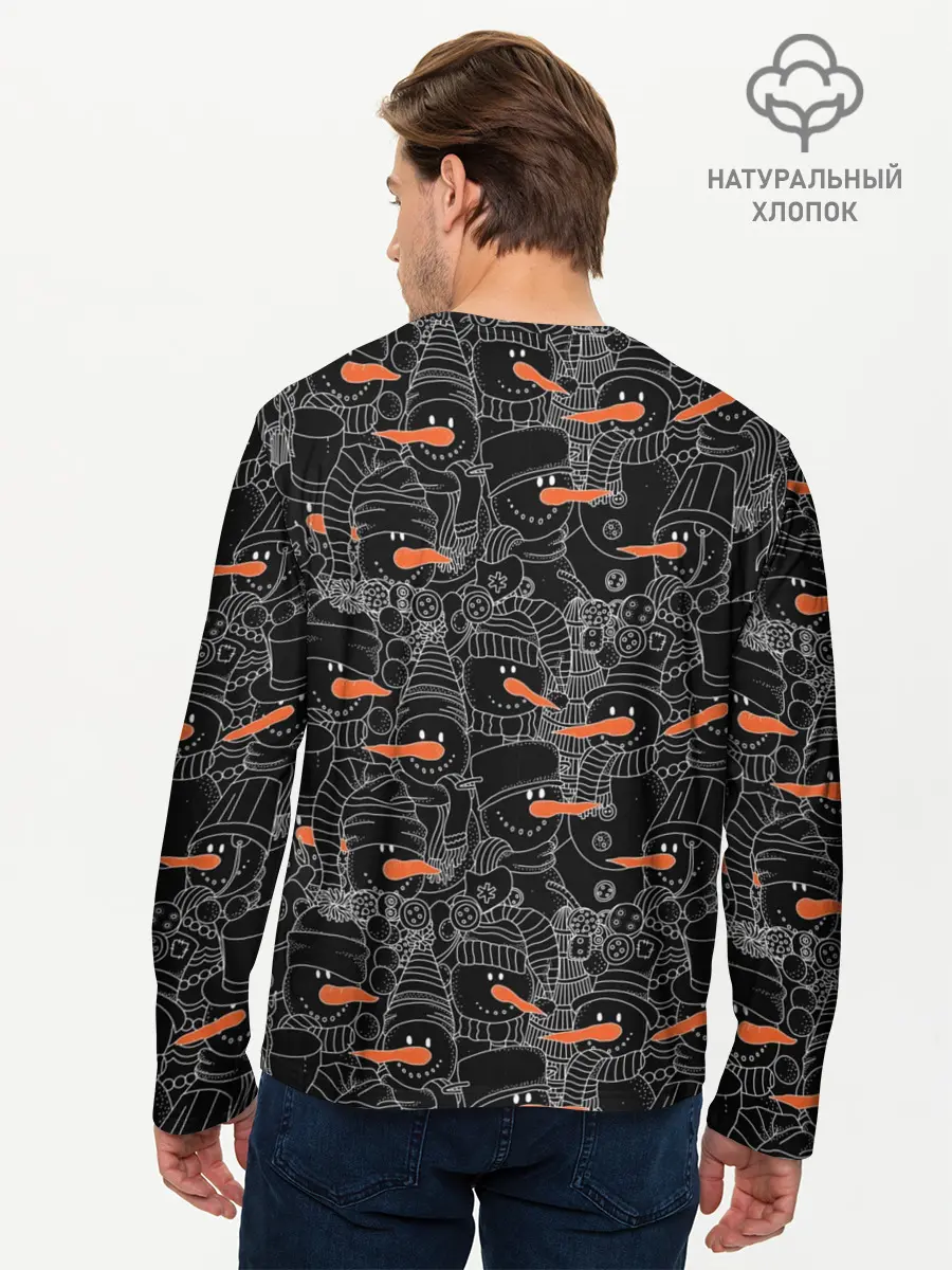 Мужской лонгслив базовый / Черные снеговики (P007_P004ooo1626633, P004ooo1626633)