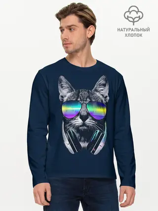 Мужской лонгслив базовый / Кот в Наушниках (P007_P004ooo1626179, P004ooo1626179)