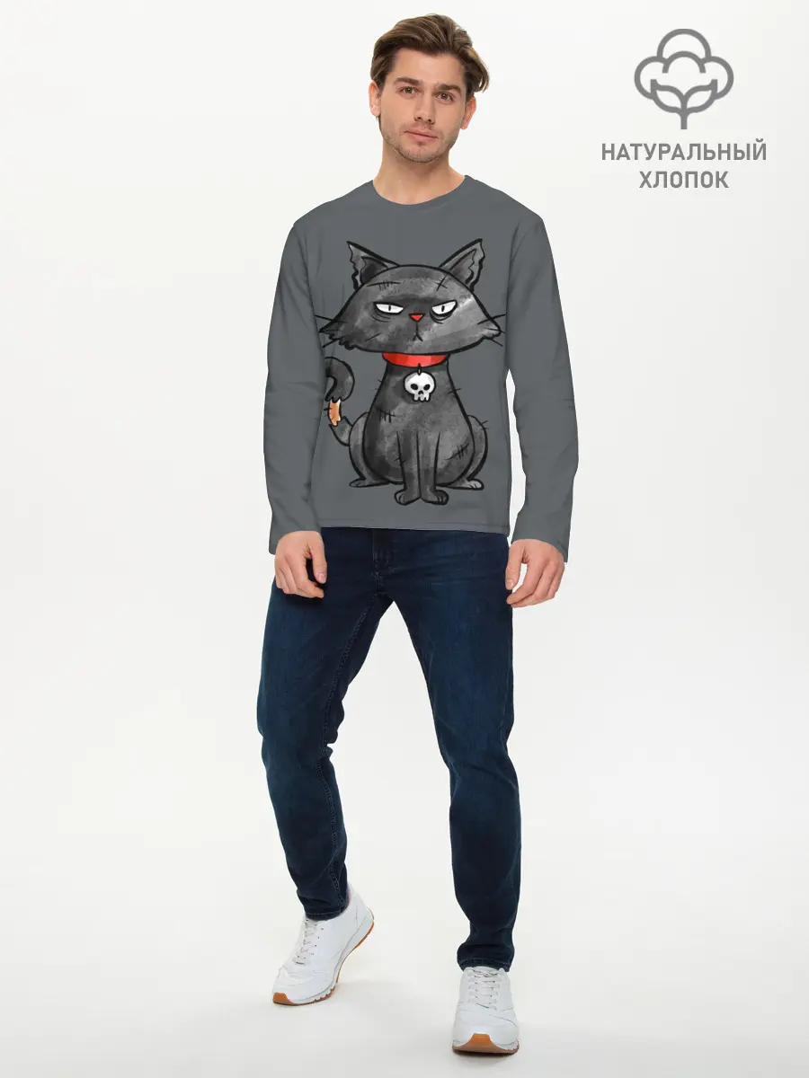 Мужской лонгслив базовый / Кот бедолага (P007_P004ooo1627699, P004ooo1627699)
