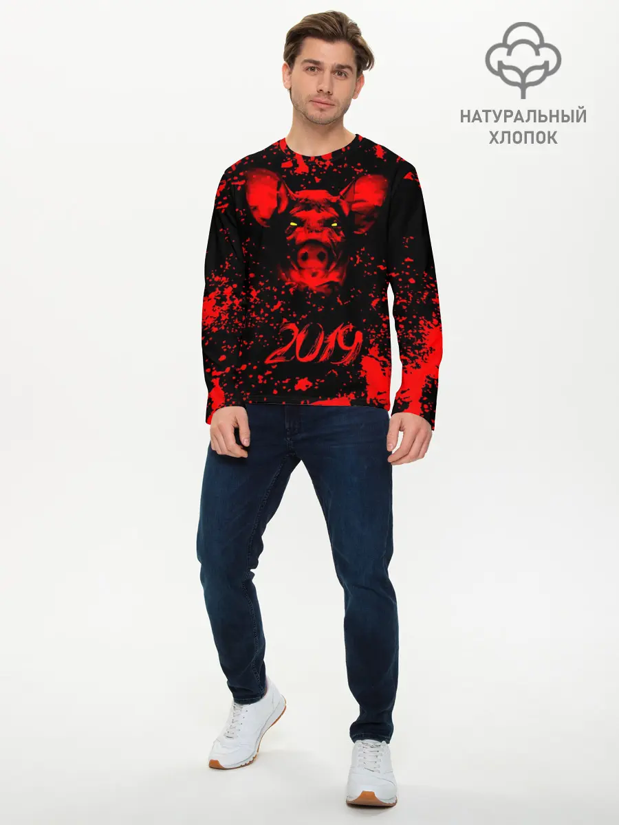 Мужской лонгслив базовый / Красный поросенок (P007_P004ooo1627705, P004ooo1627705)