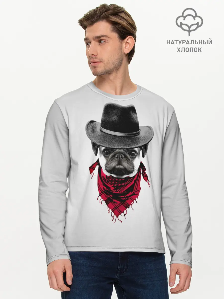 Мужской лонгслив базовый / Мопс (P007_P004ooo1627337, P004ooo1627337)