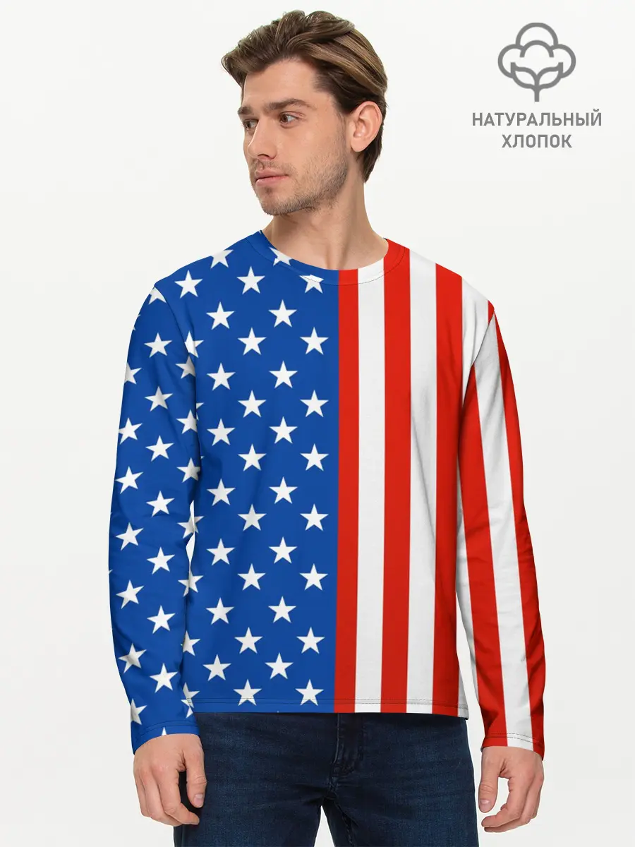 Мужской лонгслив базовый / Американский Флаг (P007_P004ooo1632173, P004ooo1632173)