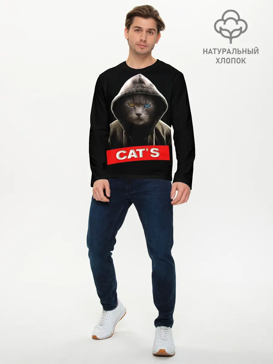 Мужской лонгслив базовый / Кот (P007_P004ooo1641481, P004ooo1641481)
