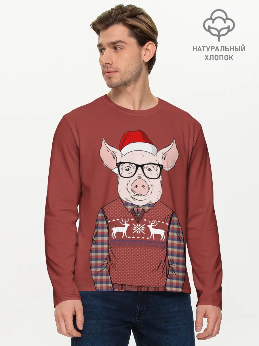 Мужской лонгслив базовый / New Year Pig (P007_P004ooo1640483, P004ooo1640483)