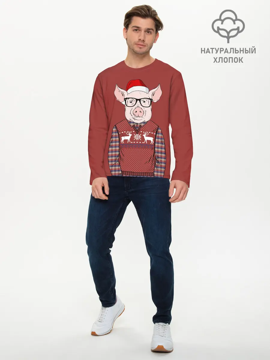 Мужской лонгслив базовый / New Year Pig (P007_P004ooo1640483, P004ooo1640483)