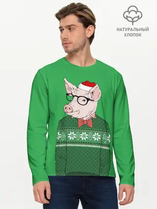 Мужской лонгслив базовый / New Year Hipster Pig (P007_P004ooo1640485, P004ooo1640485)