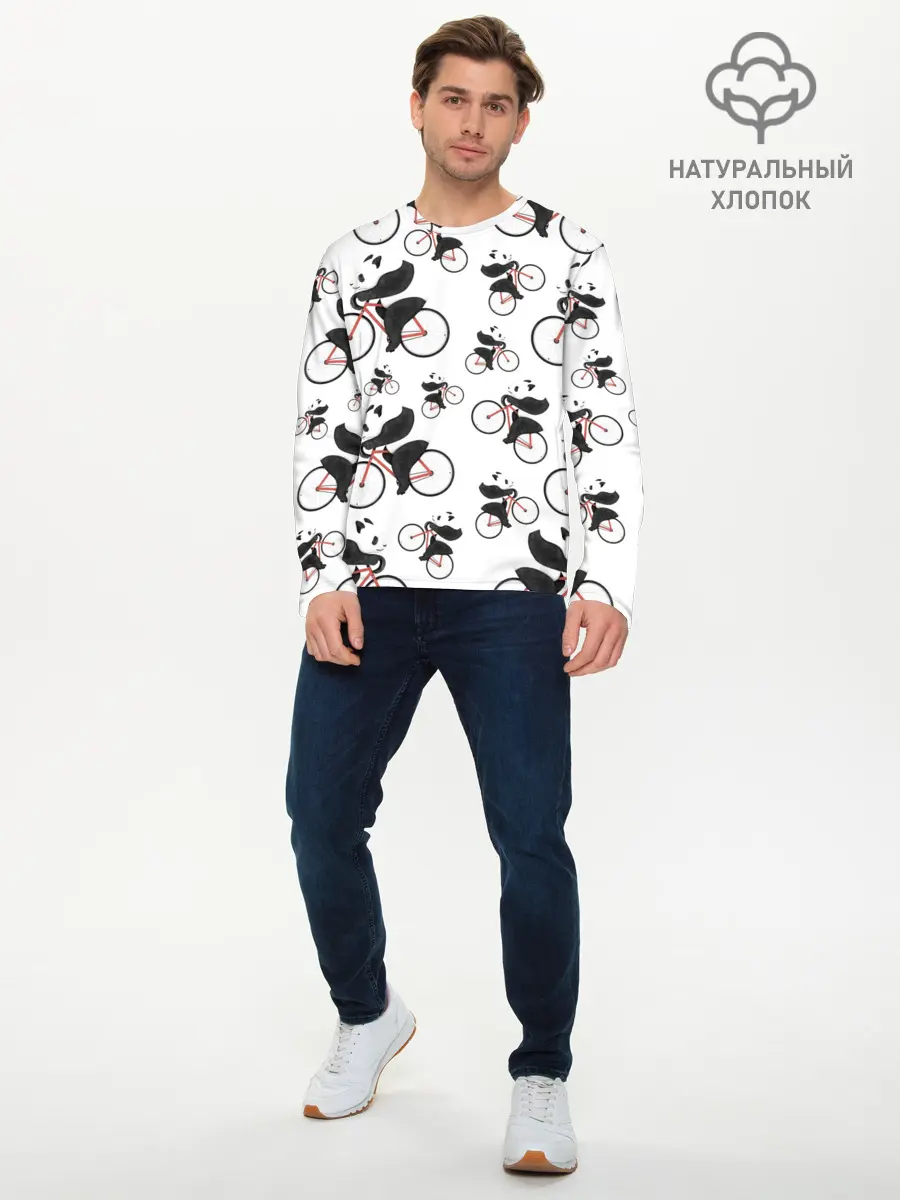 Мужской лонгслив базовый / Панды На Велосипеде (P007_P004ooo1647815, P004ooo1647815)