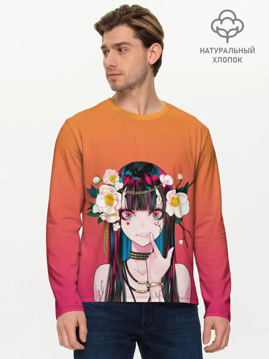 Мужской лонгслив базовый / Девушка - сакура (P007_P004ooo1689835, P004ooo1689835)