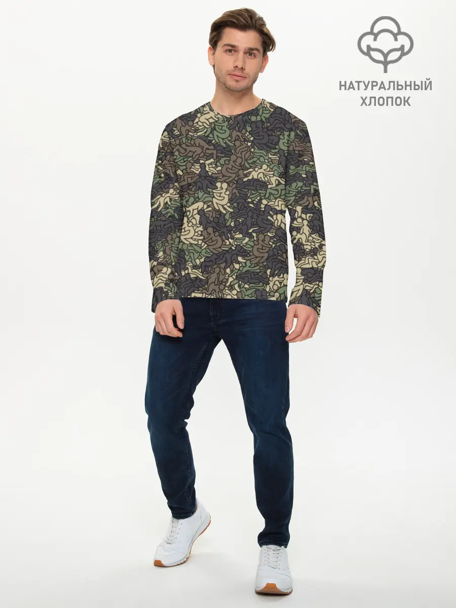 Мужской лонгслив базовый / Камуфляж с секс позами (P007_P004ooo1707651, P004ooo1707651)