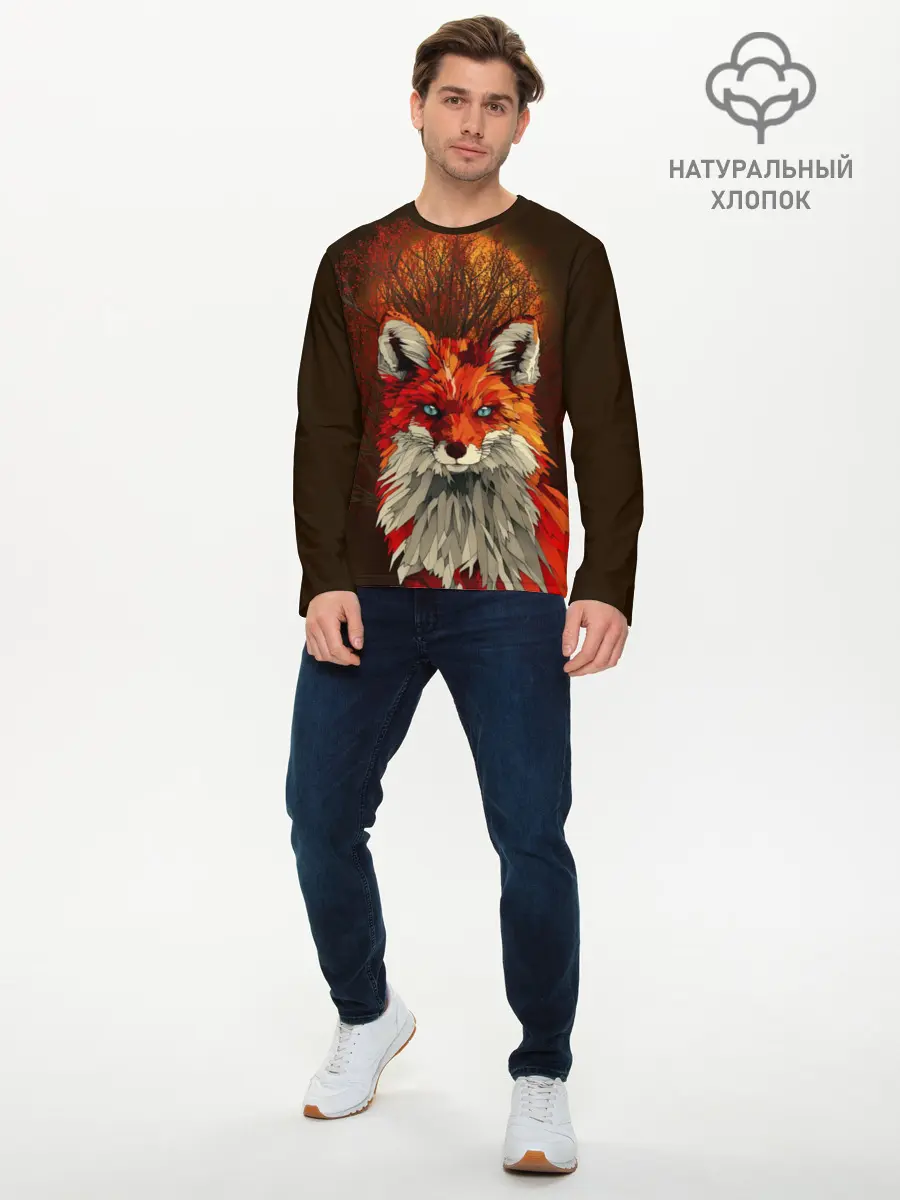 Мужской лонгслив базовый / Лисичка и яркая луна (P007_P004ooo1706933, P004ooo1706933)