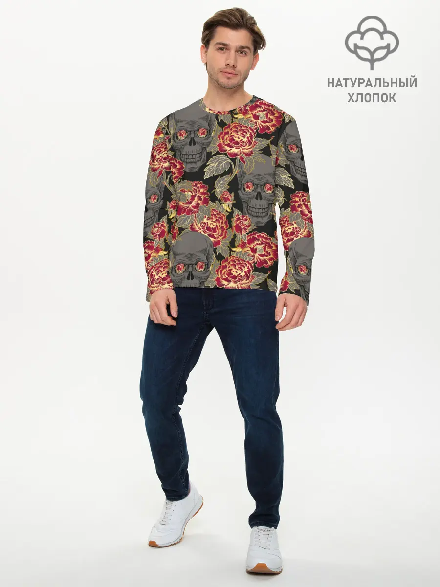 Мужской лонгслив базовый / Черепа и розы (P007_P004ooo1710989, P004ooo1710989)