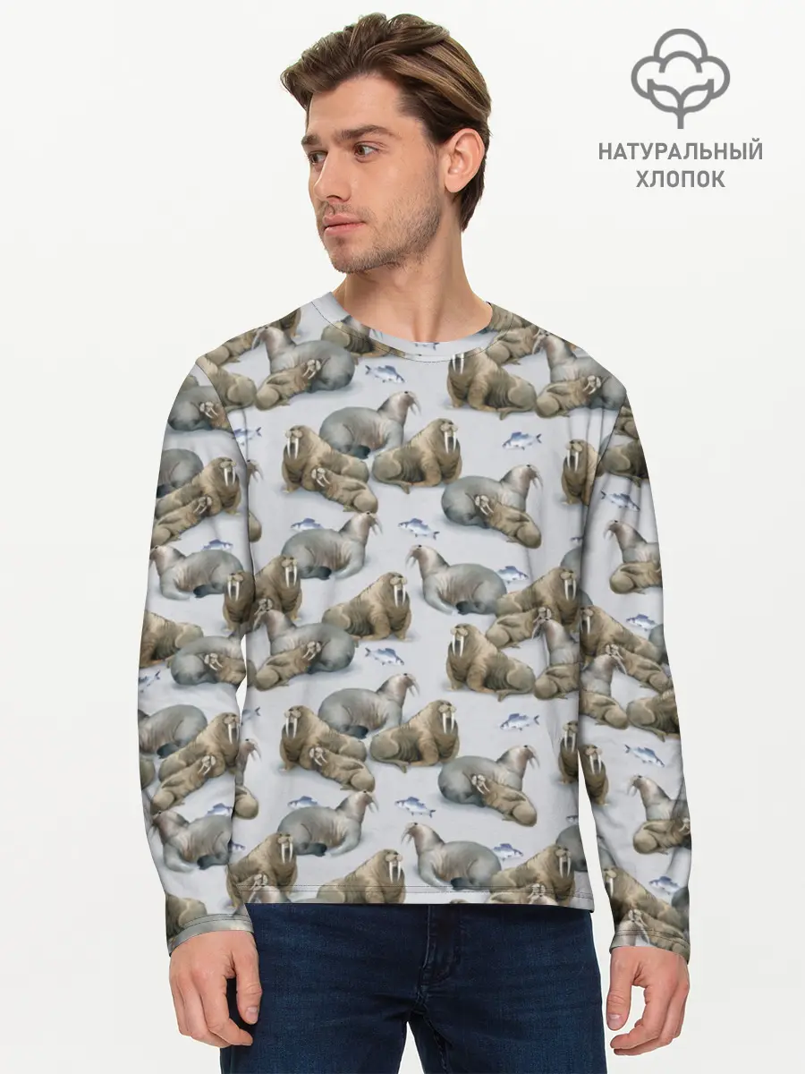 Мужской лонгслив базовый / Моржи (P007_P004ooo1734833, P004ooo1734833)