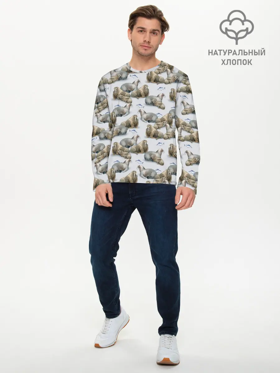 Мужской лонгслив базовый / Моржи (P007_P004ooo1734833, P004ooo1734833)