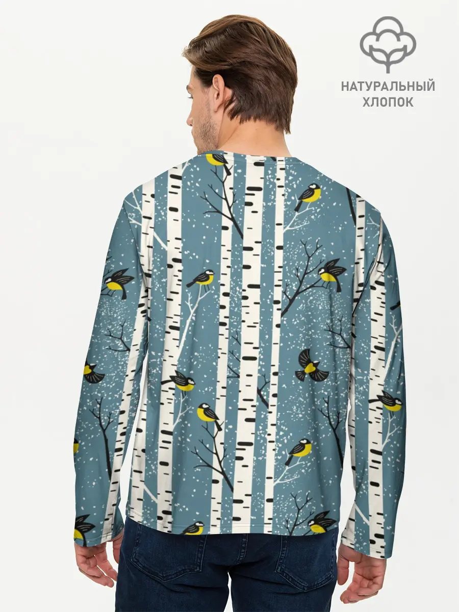 Мужской лонгслив базовый / Синички на берёзах (P007_P004ooo1734605, P004ooo1734605)