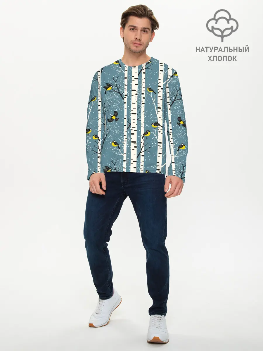 Мужской лонгслив базовый / Синички на берёзах (P007_P004ooo1734605, P004ooo1734605)