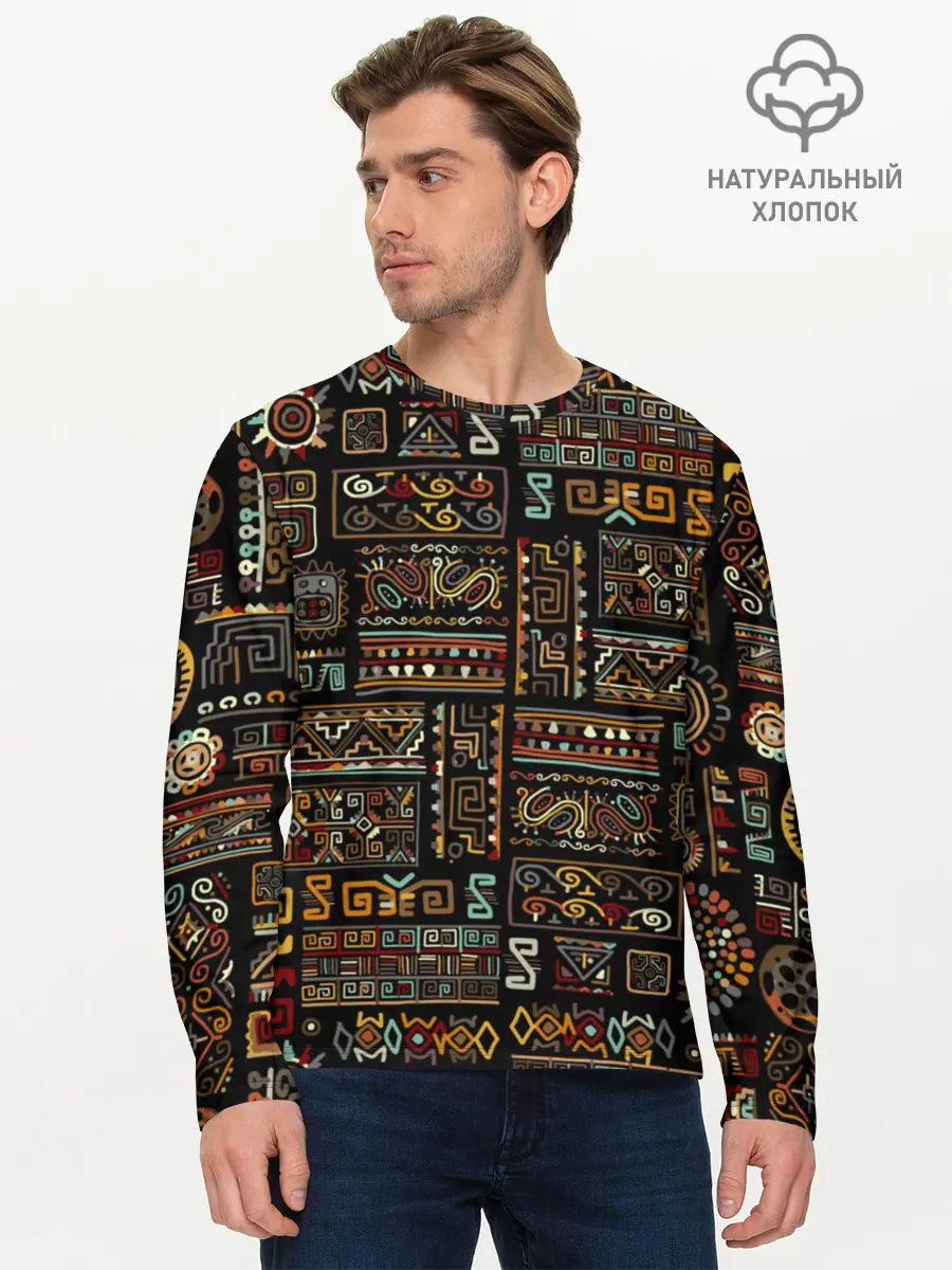 Мужской лонгслив базовый / Этнический орнамент (P007_P004ooo1738689, P004ooo1738689)