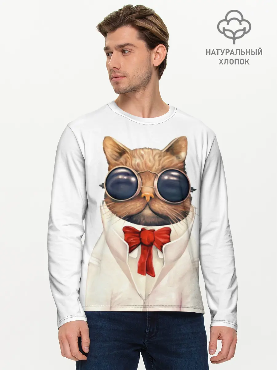 Мужской лонгслив базовый / Кот (P007_P004ooo1747377, P004ooo1747377)