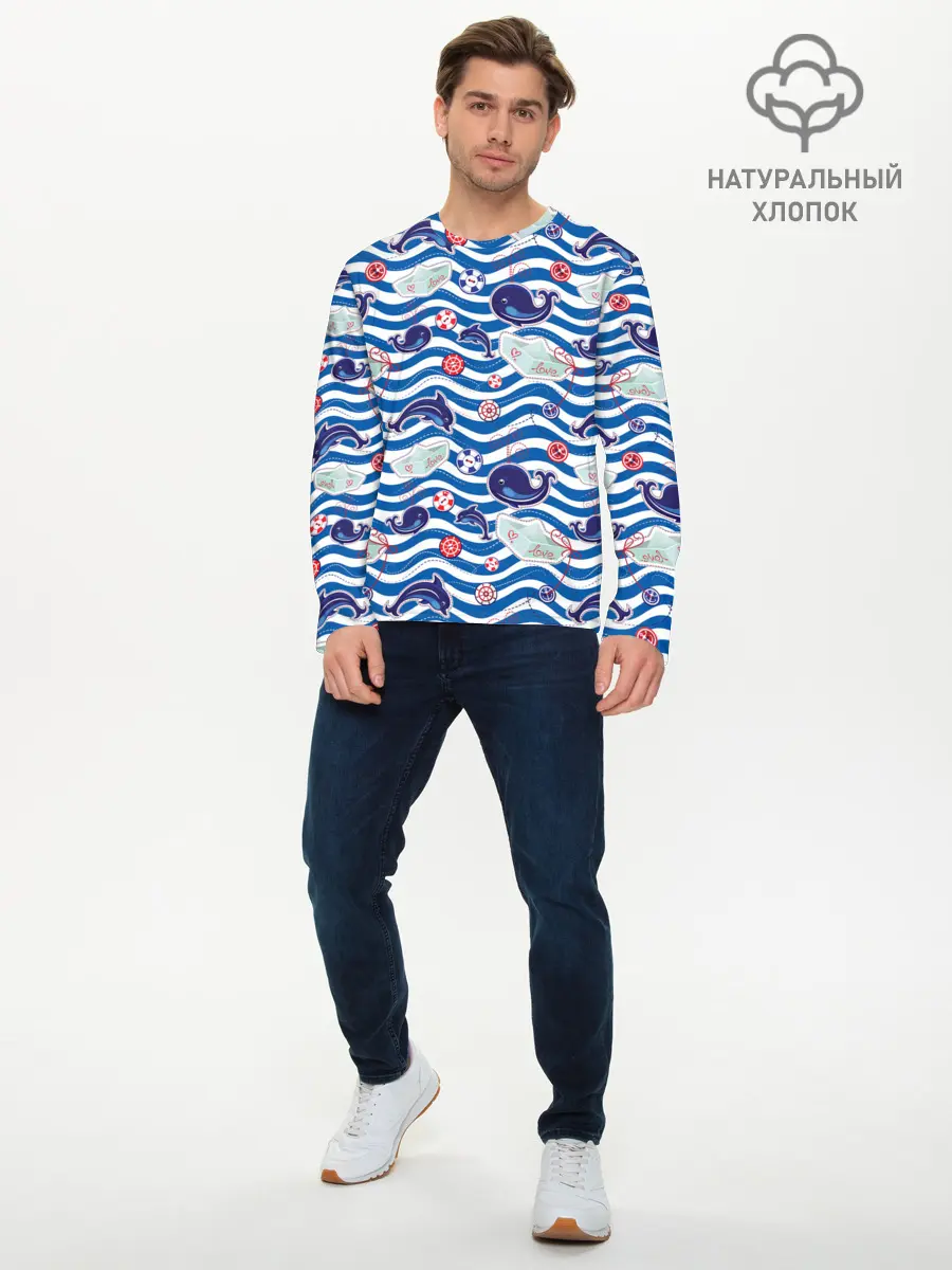 Мужской лонгслив базовый / Киты и дельфины (P007_P004ooo1753241, P004ooo1753241)