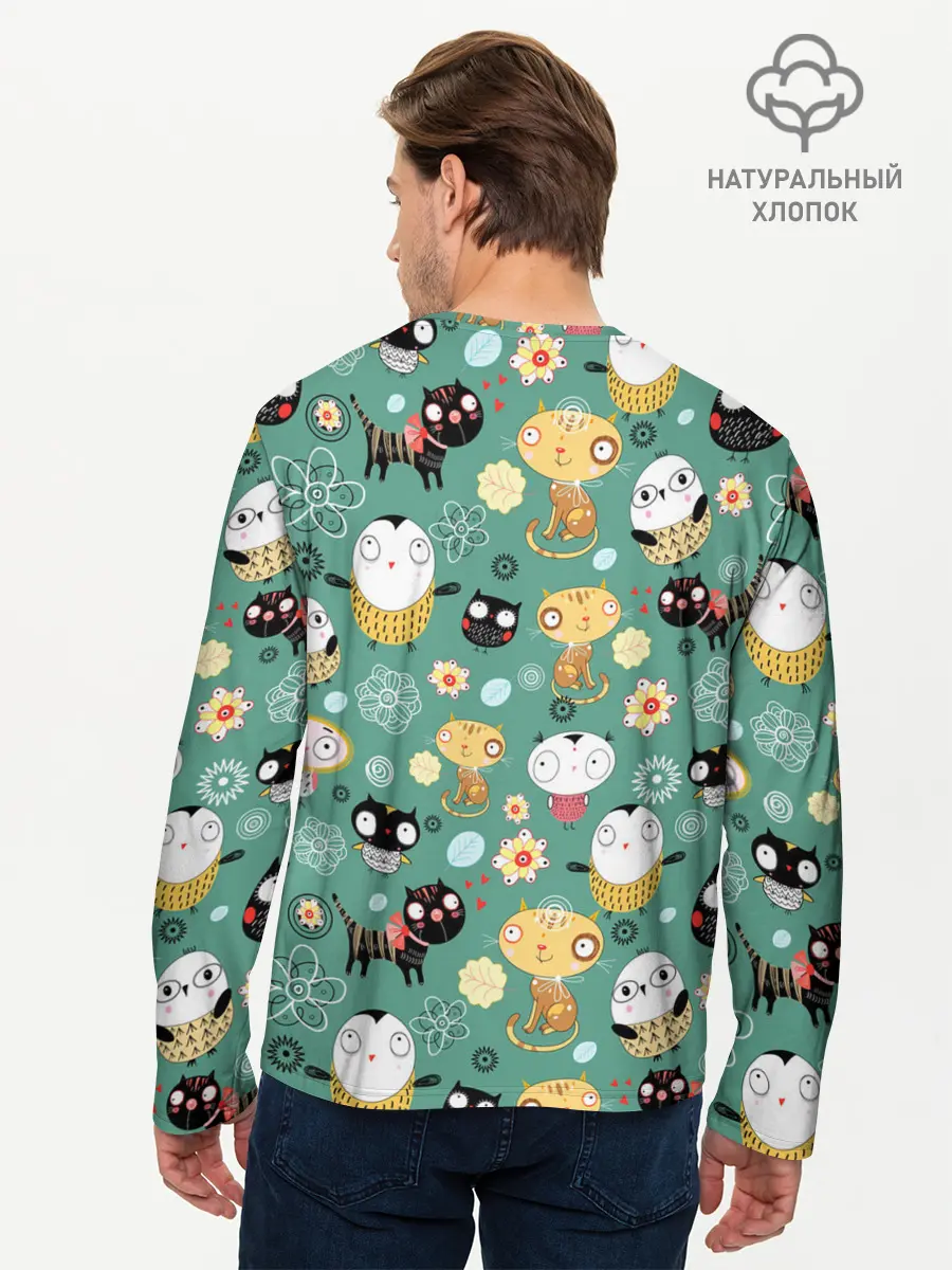 Мужской лонгслив базовый / Совы и котики (P007_P004ooo1756783, P004ooo1756783)