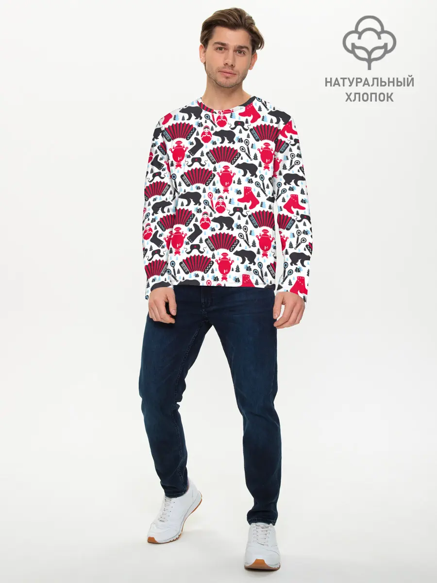 Мужской лонгслив базовый / Русский орнамент (P007_P004ooo1757377, P004ooo1757377)