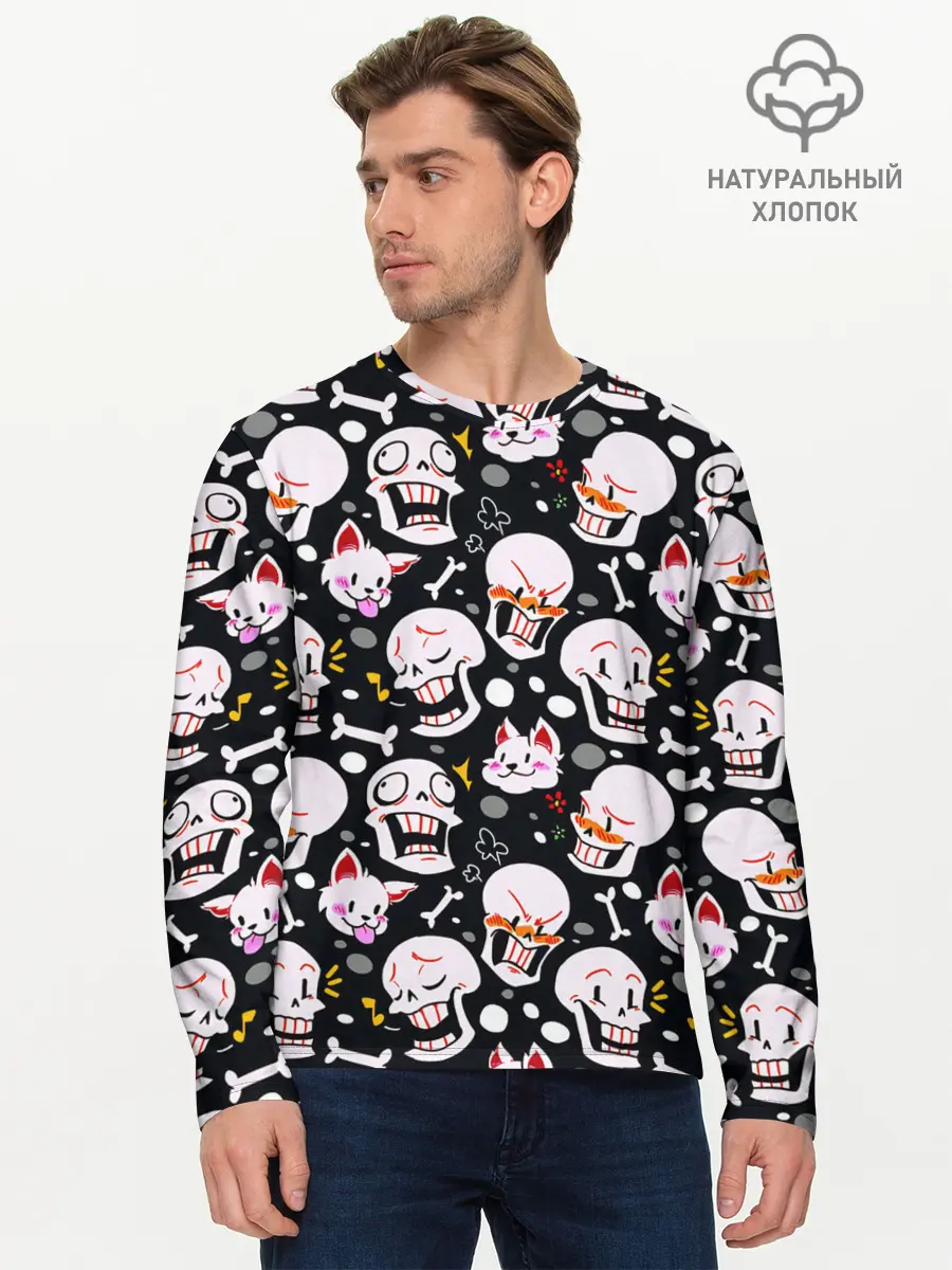 Мужской лонгслив базовый / Черепа и Котики (P007_P004ooo1763127, P004ooo1763127)