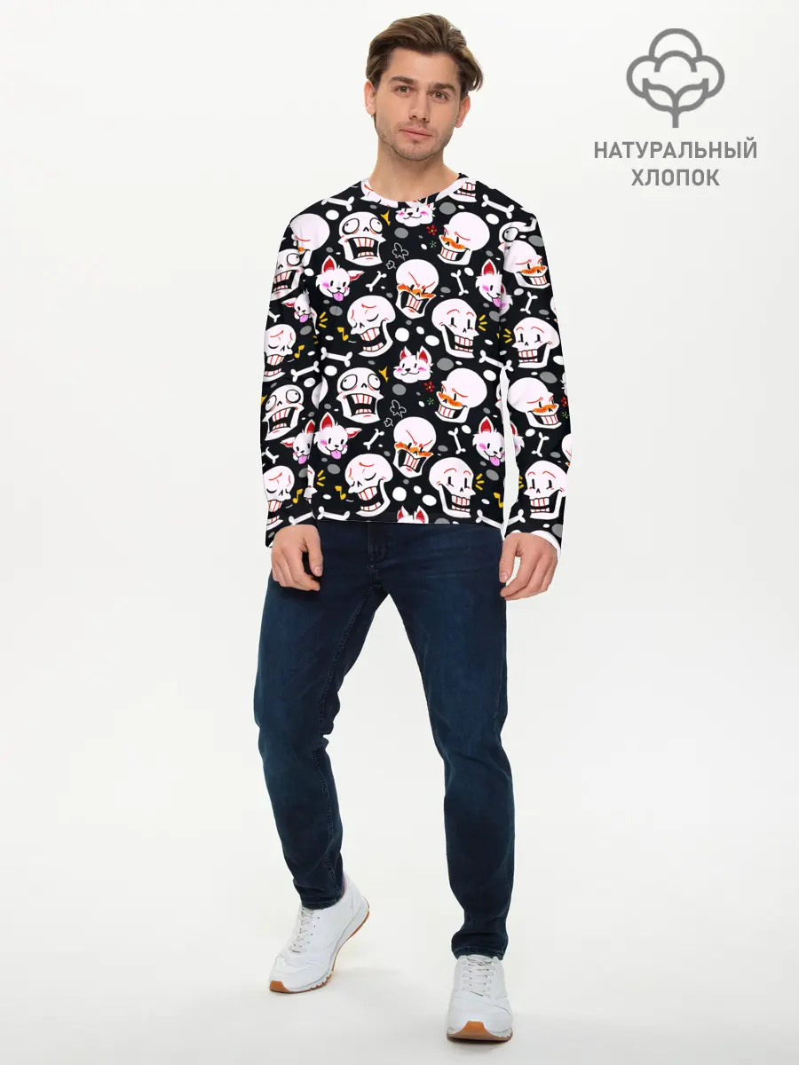 Мужской лонгслив базовый / Черепа и Котики (P007_P004ooo1763127, P004ooo1763127)