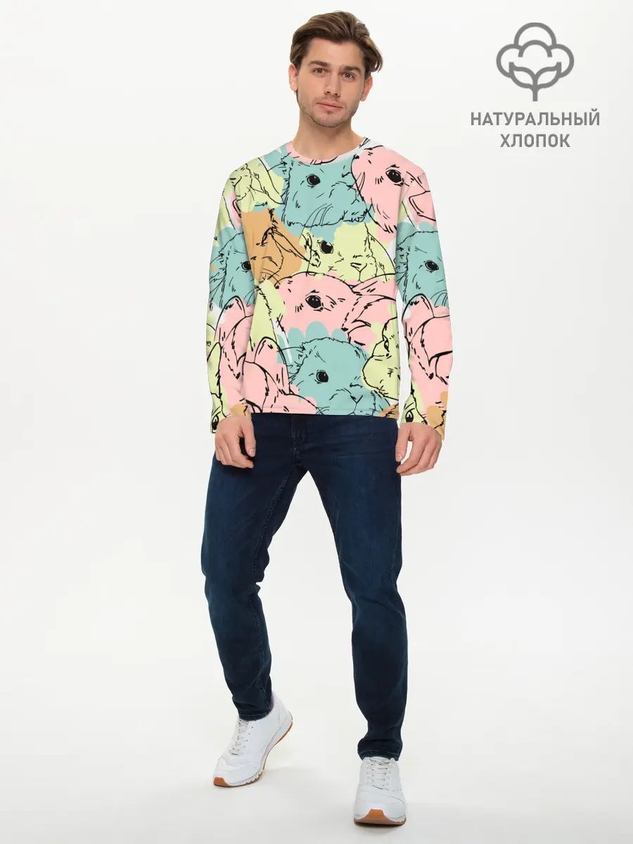 Мужской лонгслив базовый / Акварельные Зайки (P007_P004ooo1764471, P004ooo1764471)