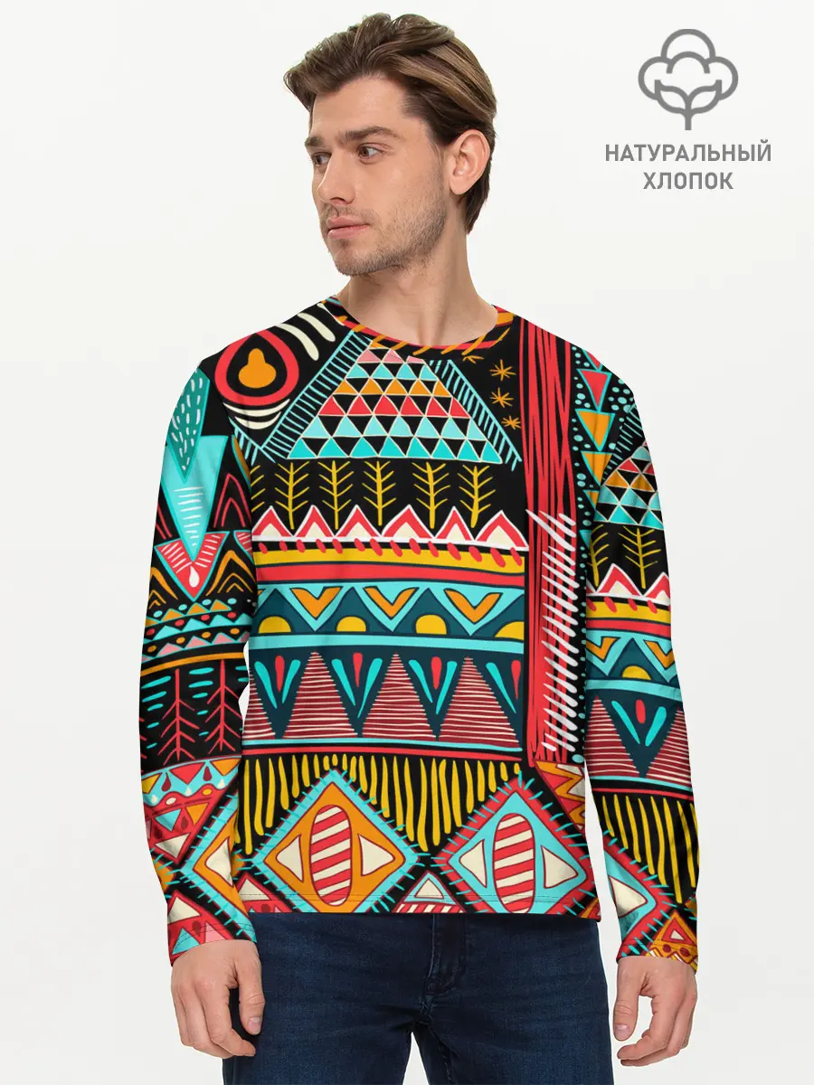 Мужской лонгслив базовый / Африканский стиль (P007_P004ooo1767037, P004ooo1767037)