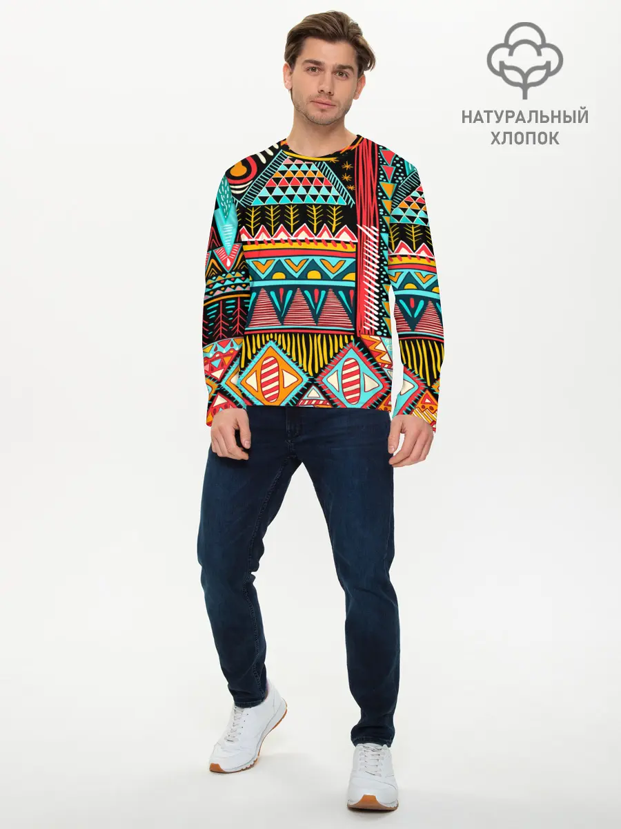 Мужской лонгслив базовый / Африканский стиль (P007_P004ooo1767037, P004ooo1767037)
