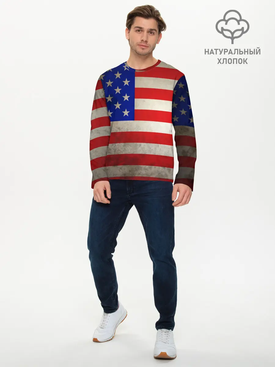 Мужской лонгслив базовый / Американский флаг (P007_P004ooo1781449, P004ooo1781449)