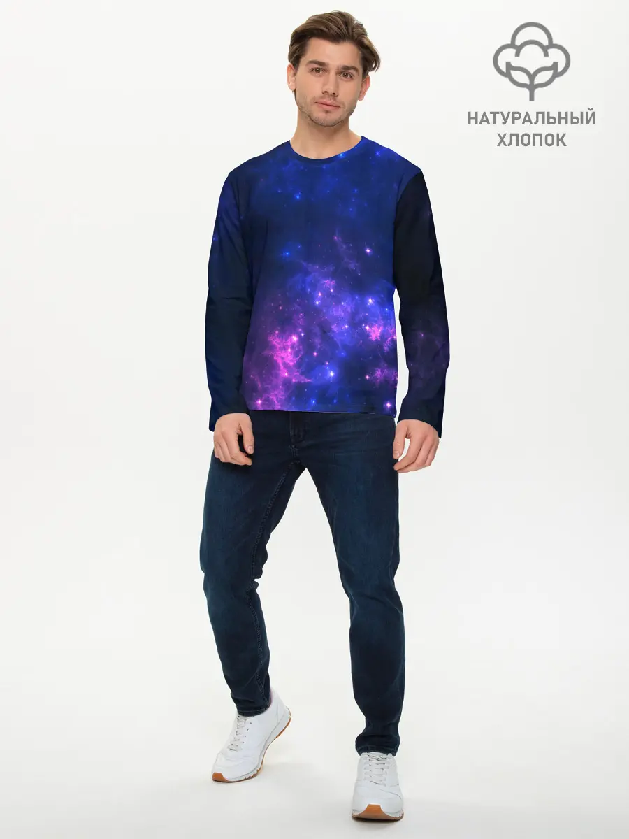 Мужской лонгслив базовый / Неоновый космос (P007_P004ooo1781551, P004ooo1781551)