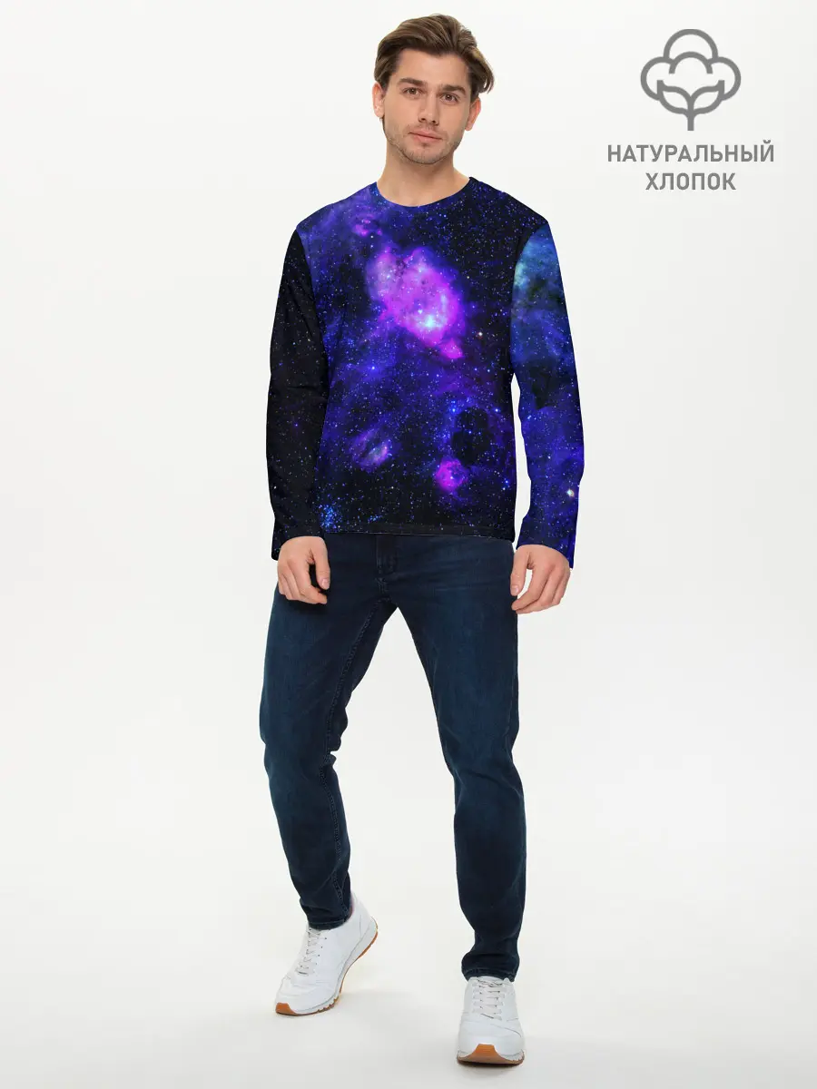 Мужской лонгслив базовый / Космос (P007_P004ooo1786703, P004ooo1786703)