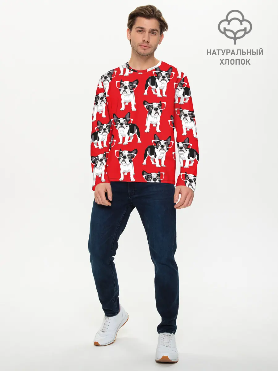 Мужской лонгслив базовый / Французские бульдоги (P007_P004ooo1791531, P004ooo1791531)