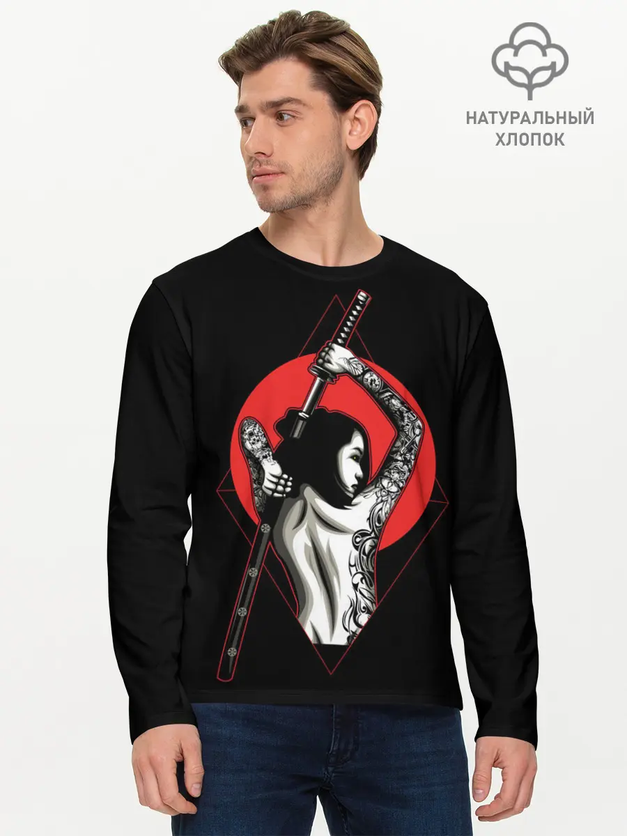Мужской лонгслив базовый / Девушка с мечом (P007_P004ooo1803635, P004ooo1803635)