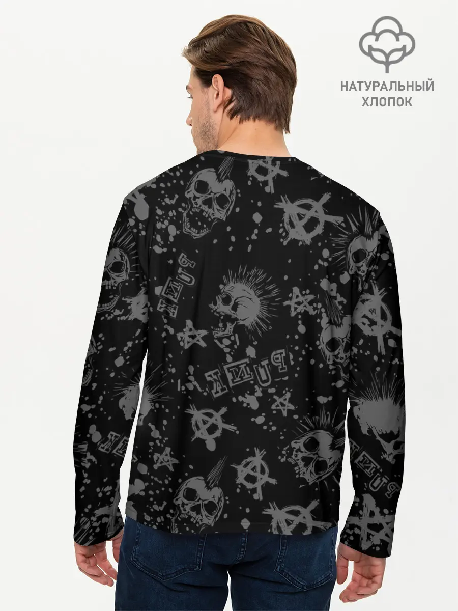 Мужской лонгслив базовый / Кот в косухе (P007_P004ooo1802911, P004ooo1802911)