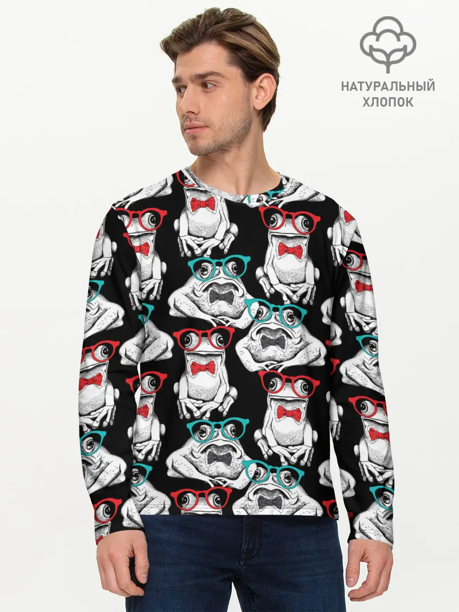 Мужской лонгслив базовый / Лягушки в очках (P007_P004ooo1805975, P004ooo1805975)