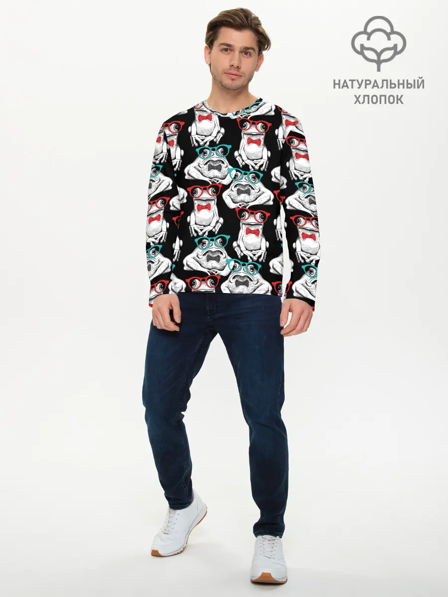 Мужской лонгслив базовый / Лягушки в очках (P007_P004ooo1805975, P004ooo1805975)