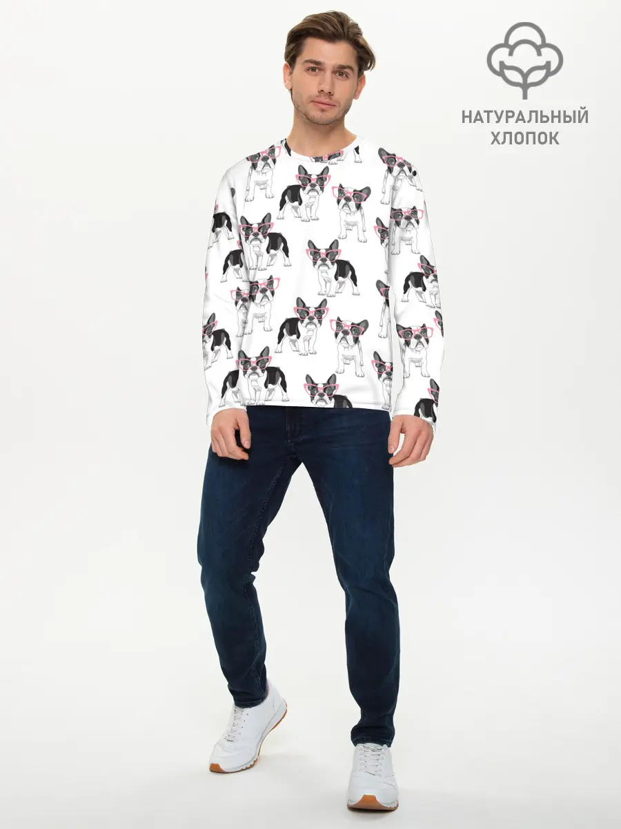 Мужской лонгслив базовый / Французские бульдоги в очках (P007_P004ooo1806223, P004ooo1806223)
