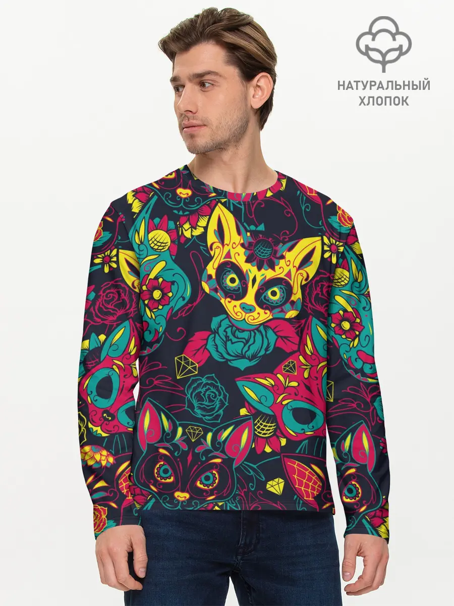 Мужской лонгслив базовый / Кошачий День Мёртвых (P007_P004ooo1809447, P004ooo1809447)