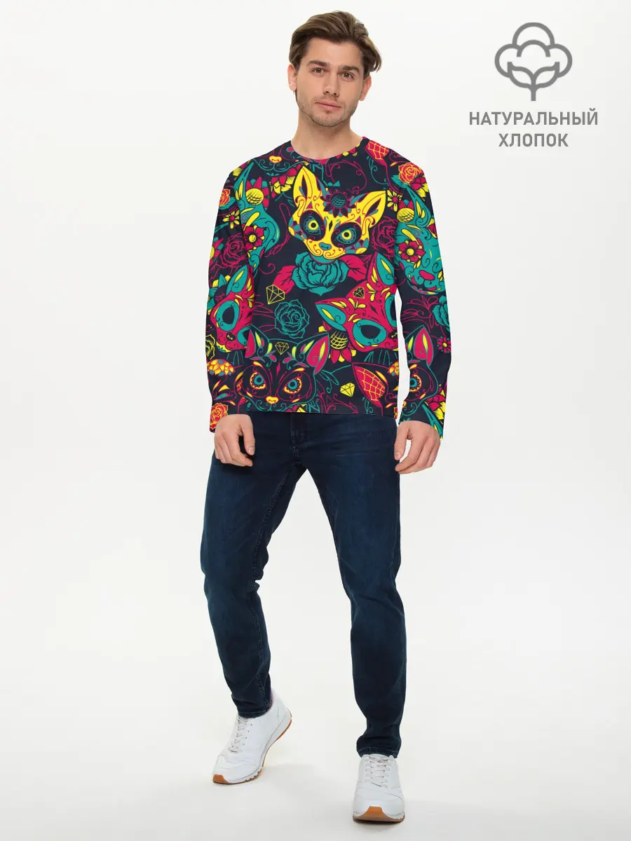 Мужской лонгслив базовый / Кошачий День Мёртвых (P007_P004ooo1809447, P004ooo1809447)