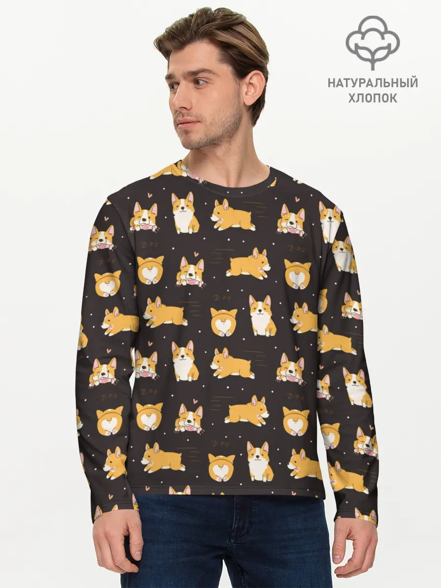 Мужской лонгслив базовый / Корги (P007_P004ooo1809693, P004ooo1809693)