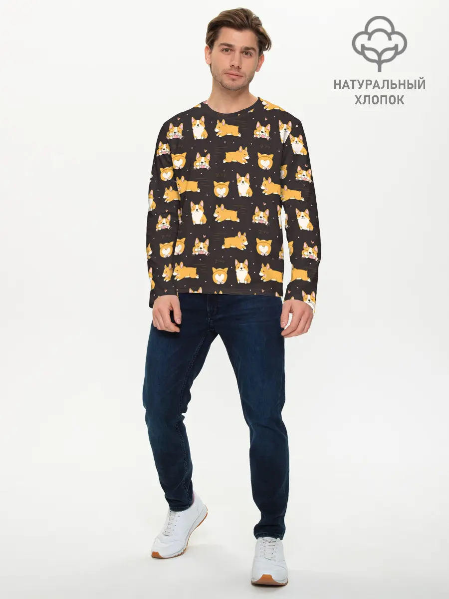 Мужской лонгслив базовый / Корги (P007_P004ooo1809693, P004ooo1809693)