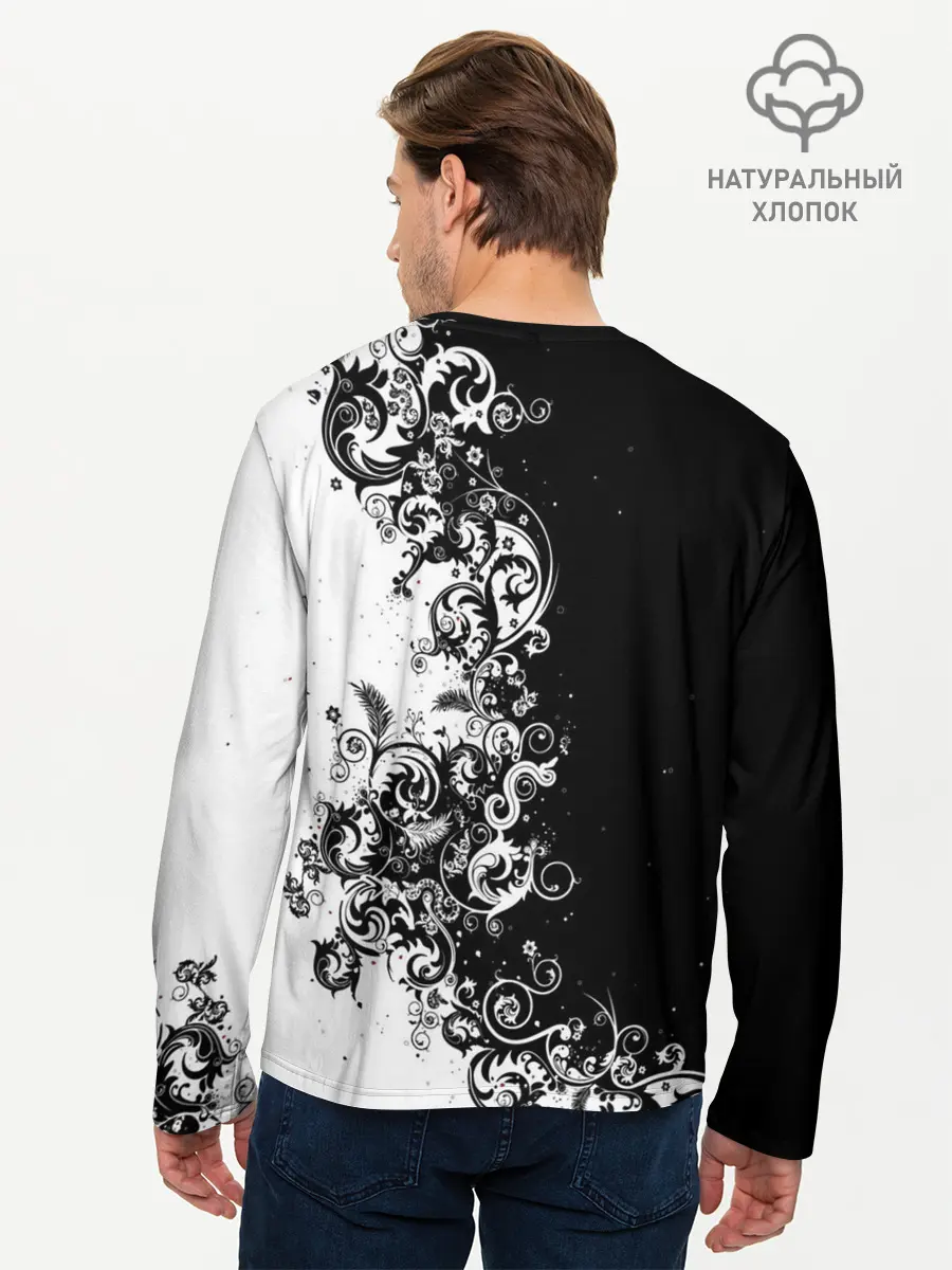 Мужской лонгслив базовый / Черно-белый узор. (P007_P004ooo1810715, P004ooo1810715)