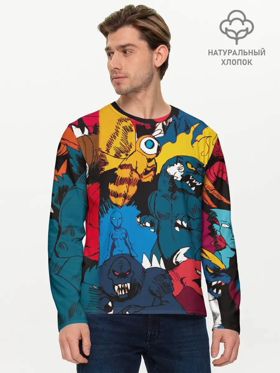 Мужской лонгслив базовый / Годзилла (P007_P004ooo1813327, P004ooo1813327)
