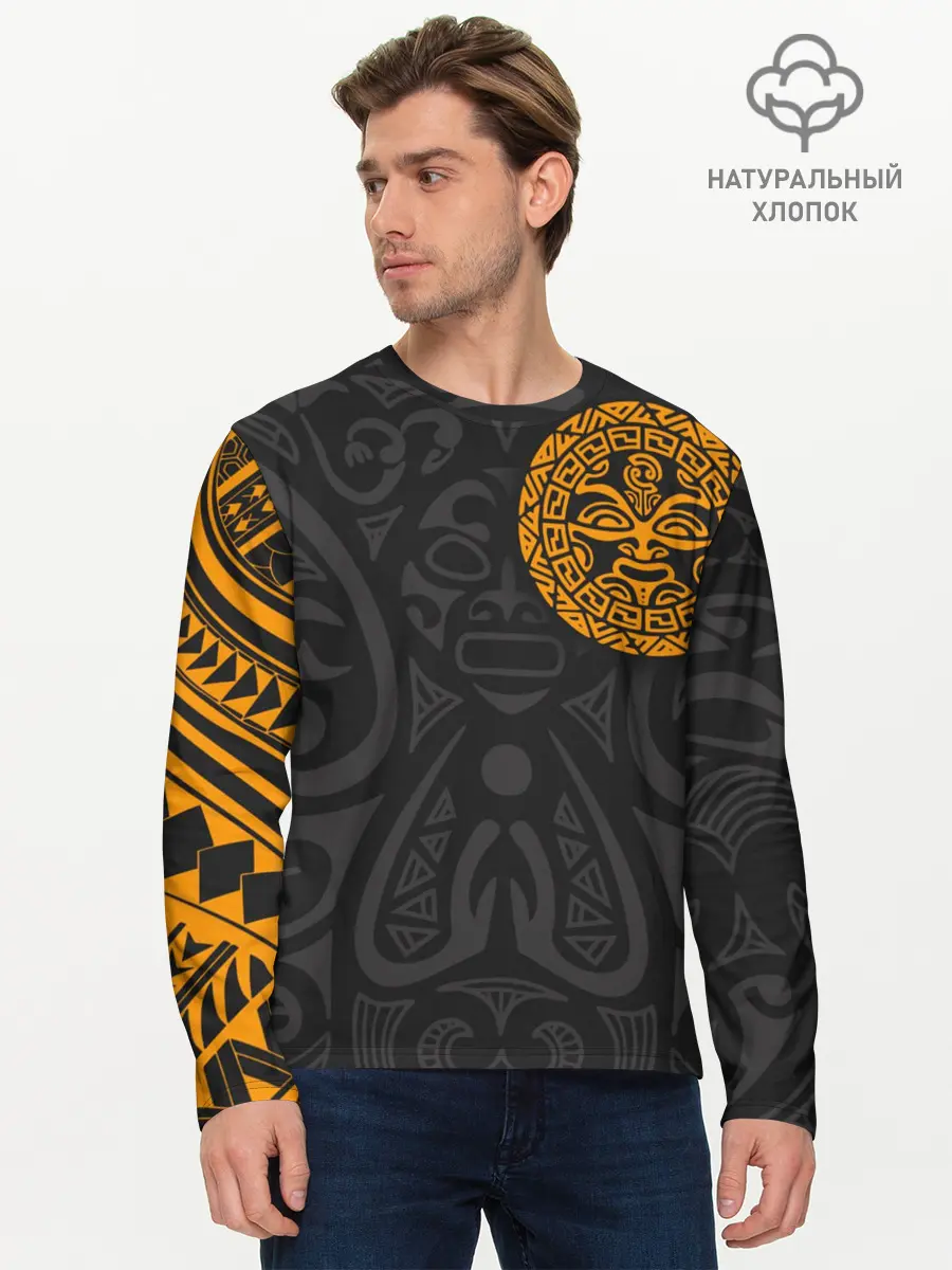 Мужской лонгслив базовый / Polynesian tattoo (P007_P004ooo1828931, P004ooo1828931)
