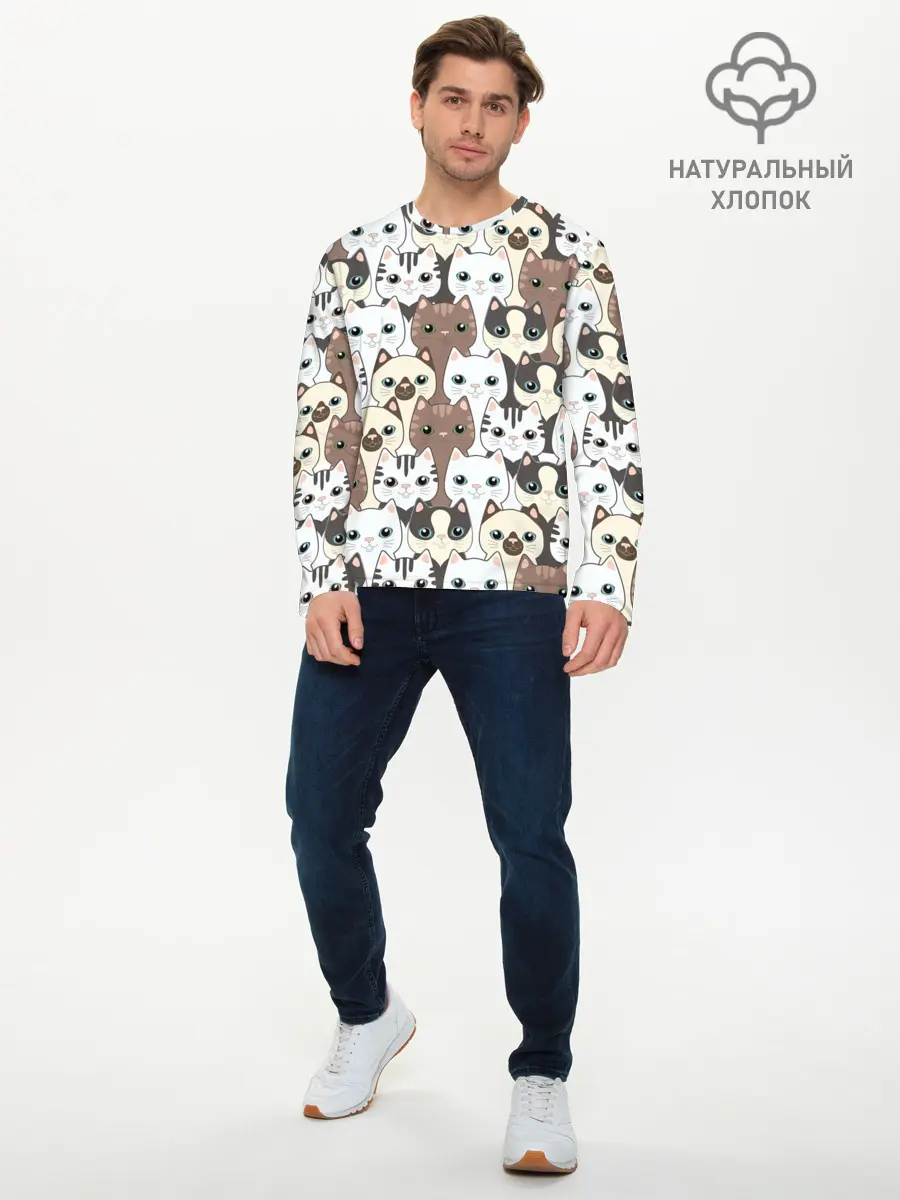 Мужской лонгслив базовый / Котики (P007_P004ooo1826759, P004ooo1826759)